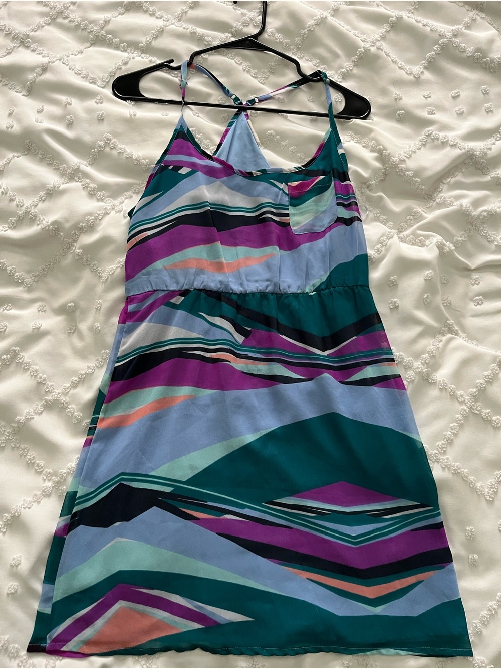 Juniors Roxy Y2K Striped Multicolor Sleeveless Summer Dress - Teal & Purple